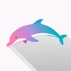 Fototapeta premium Cute pink and blue gradient dolphin illustration with shadow