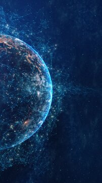 Global Connection Lines. Network Data Transfer Over Earth. Futuristic AI Technology, 5G, Satellite Communication, Internet Connectivity, Big Data, Digital World Background Animation. Crypto Exchange