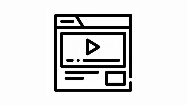 Web Browser Window Interface Animation with Media Player Icon on White Background