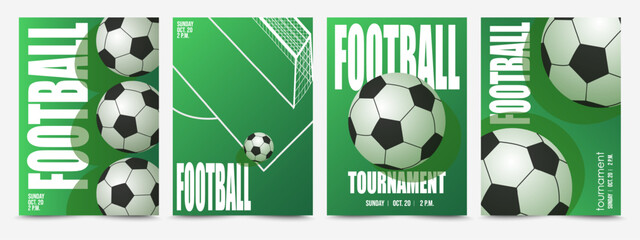 Template Sport Layout Design for soccer tournament invitation. Football league poster set. Ball on green football field, Goal. Vector graphic design © Julisart