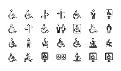 Obraz premium Pixel Perfect Accessibility and Disability Icon Set with Wheelchair and Mobility Support Symbols