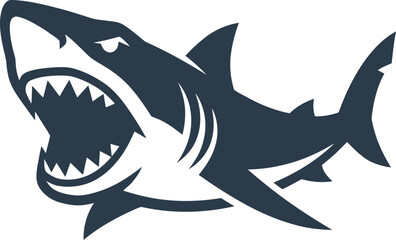 Naklejka premium Aggressive shark silhouette with open jaws and sharp teeth vector can Editable