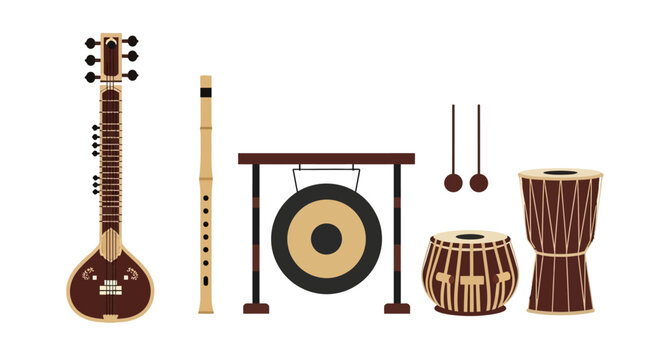 Indian musical instruments on display.
