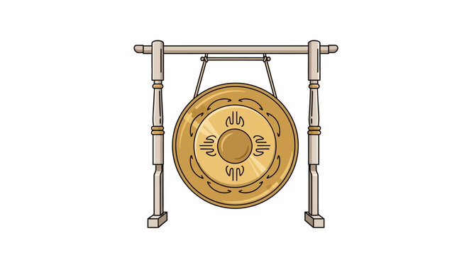 Large golden gong on stand.