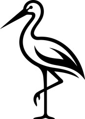 Fototapeta premium Elegant stork silhouette standing on one leg vector can Editable