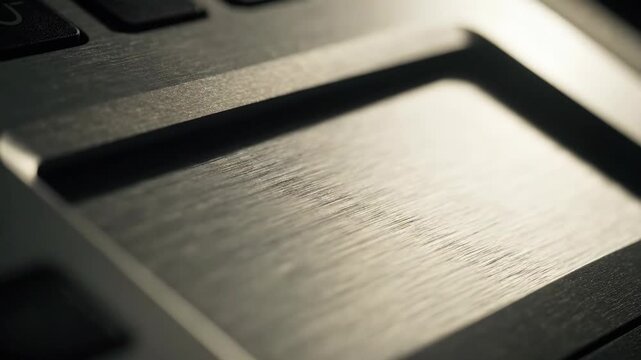 Close-up macro shot of laptop touchpad and keyboard, showcasing technology and design.