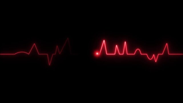 Heartbeat ECG pulse line animation on dark background, medical cardiogram motion graphic