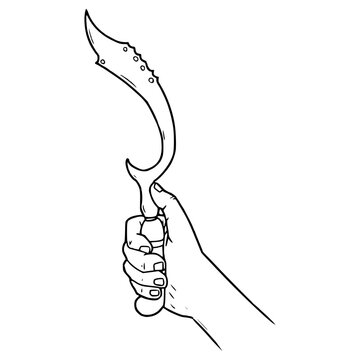 hand holding kujang illustration hand drawn outline vector