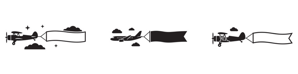 Flying plane in the sky with blank advertising banner. Vector Illustration. Vector Graphic. EPS 10 © Jeremy_Show