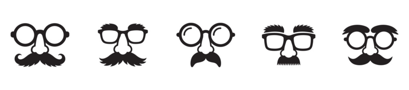 Funny disguise glasses with mustache and nose icons for party and humor concept. Vector Illustration. EPS 10