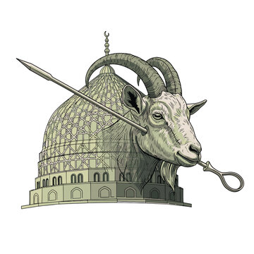Goat head with long horns metal.