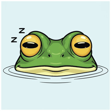 Sleepy Green Frog Face Closeup.