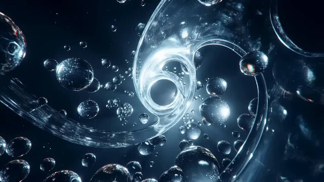 Suspended Bubbles Move Within Spiraling Dark Liquid Vortex Against Cinematic Background For Display Purposes