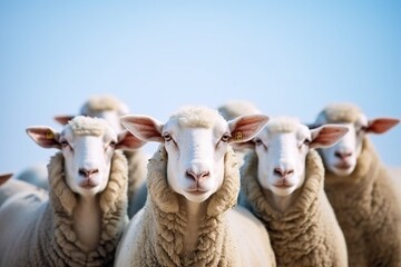 Fototapeta premium Flock of Sheep in Pasture – Rural Farm Animals Grazing Outdoors