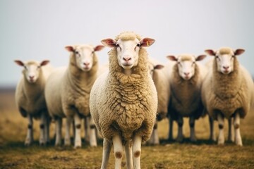 Fototapeta premium Flock of Sheep in Pasture – Rural Farm Animals Grazing Outdoors