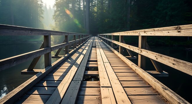 Wooden Bridge in Forest - A Pathway to Serenity.