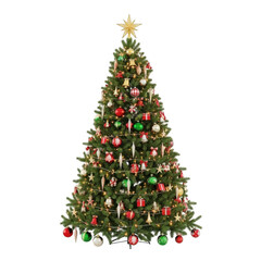 Fototapeta premium Festive Christmas Tree with Ornaments isolated on transparent background