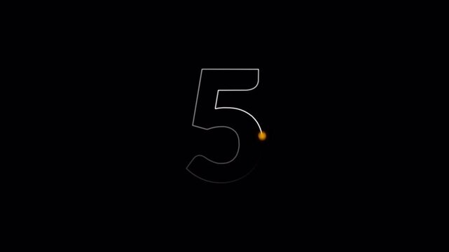 Glowing Neon Number 5 Path Animation on Transparent Background ,Digital Light trace number 5 reveal ,Number animation of digit in 4k with Alpha Channel
