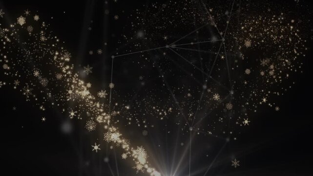 Animation of star and snowflakes falling on black background