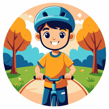 A happy young boy wearing a blue safety helmet riding his colorful bicycle vector illustration design AI Generative vector