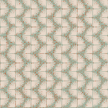 Muted Sage Green and Red Art Deco Fan Garland Pattern; Traditional Holiday Pine Needle Geometric Motif Background for Christmas Cards, Textiles, and Elegant Gift Wrap
