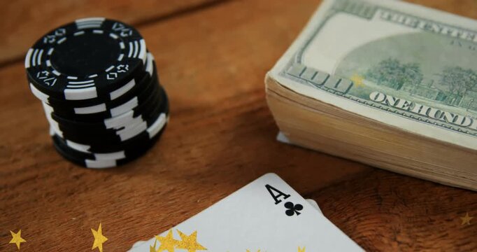 Animation of stars falling over banknotes and chips