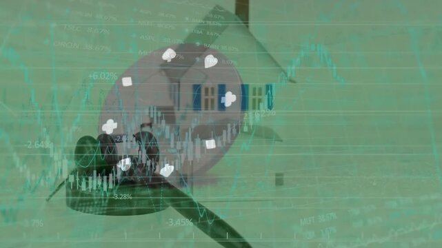 Animation of data processing and house over chip
