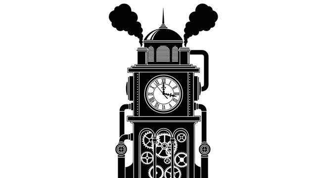Black Clock Tower Illustration.