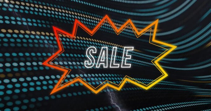 Animation of high score text in speech bubble against dots moving in wave pattern