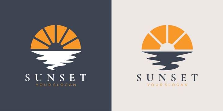 Vector logo of sunset over sea waves