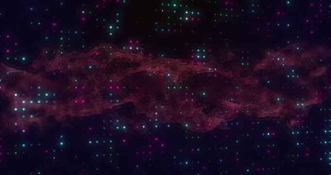 Faint red filament appearing at left edge extending into pulsing wave drifting right then fading