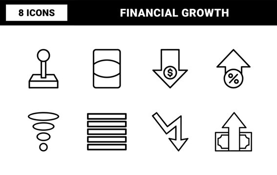 Minimalist business growth and financial analytics icon set
