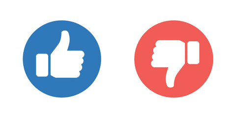 Fototapeta premium Thumb up or down icon, OK and bad sign in rainbow style, positive and negative choice concept, like or dislike decision symbol, social style button illustration, isolated vector design.