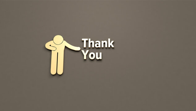 Appreciation Gesture: A minimalist illustration of a stick figure extending an arm in a gesture of gratitude next to the phrase Thank You set against a plain background. 