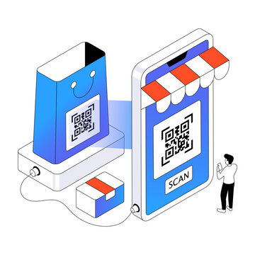 A colored design illustration of qr code scan