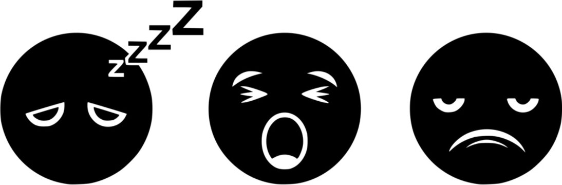 Set of Three Sleepy and Frowny Face Expressions Displaying Drowsiness Sleep and Sadness