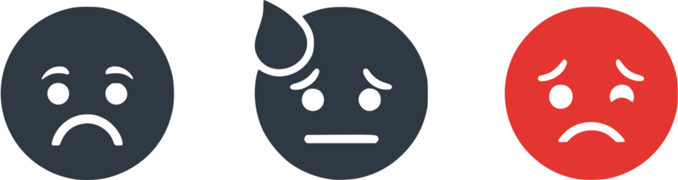 Series of Three Colorful Circle Face Icons for Rating with Sad Neutral and Frowny Expressions