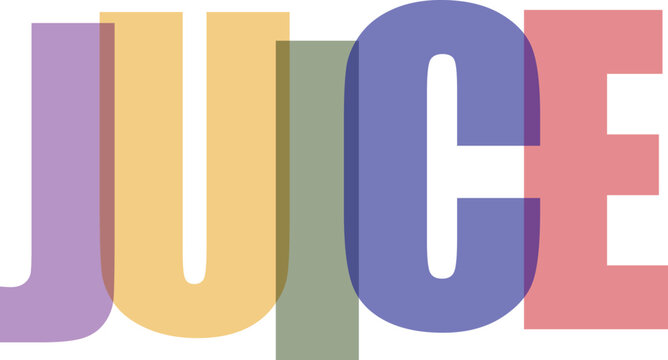 Large colorful word juice in large font on transparent checkered background vector illustration.