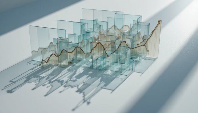 3D Transparent Data Visualization Chart with Shadow Effects Depicting Business Growth Trends