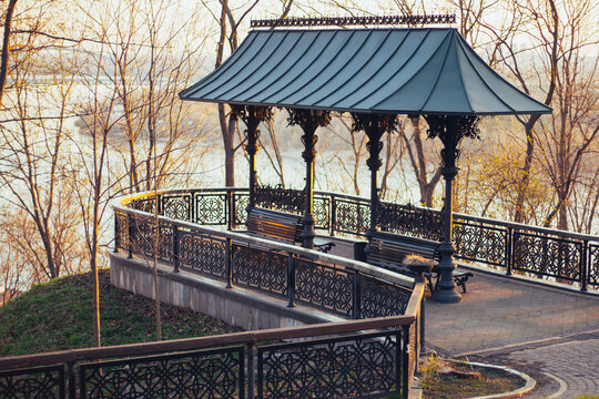 Beautiful park at sunrise time on Volodymyrska girka park in Kyiv, Ukraine