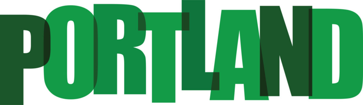 Portland city name typographic vector illustration with dark green overlapping block characters.