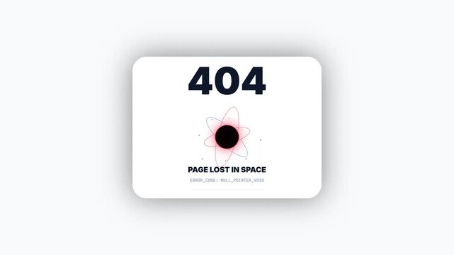 404 Error Page Not Found Animation with Cosmic Black Hole and Glowing Atomic Orbit Graphics