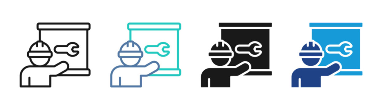 Engineer Teaching icon set multiple style collection