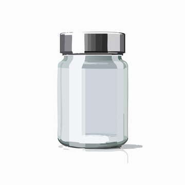 Transparent glass jar with silver lid isolated on a white background, perfect for storage