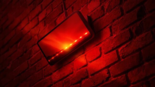 Wall mounted black speaker on a brick wall, music and audio technology.