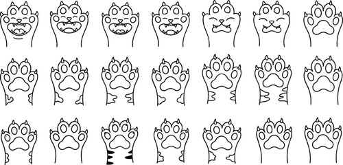 Cute cat paw gesture set hand drawn outline collection with different kitty paw positions isolated minimal animal doodle vector illustration © Mstferdoshi