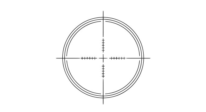 Sniper scope crosshair, black and white line art vector, isolated target reticle design