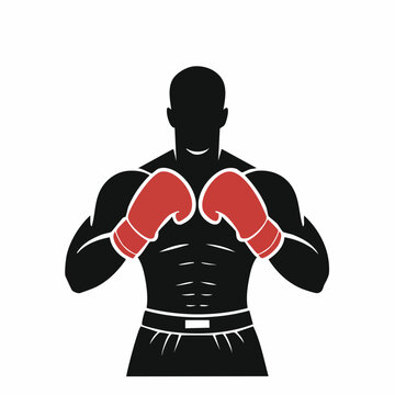 Silhouette of a boxer wearing red gloves with a muscular physique