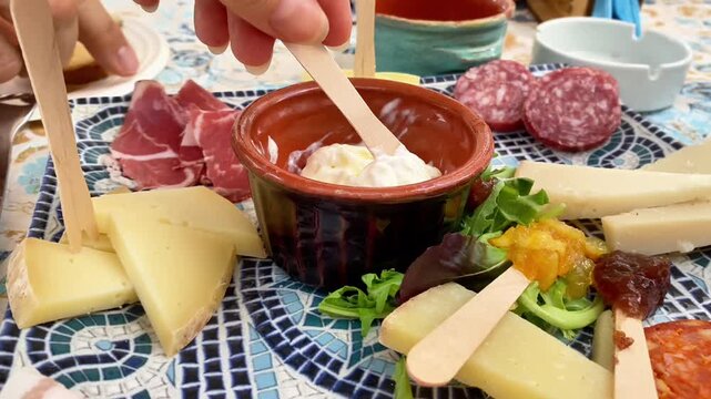  Close-up of Fresh Burrata Cheese on an Antipasto Platter