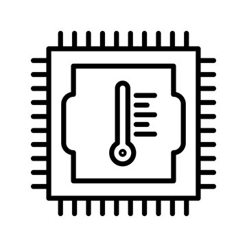 Cpu temperature icon. Technology and computer hardware line symbol. Black and white.